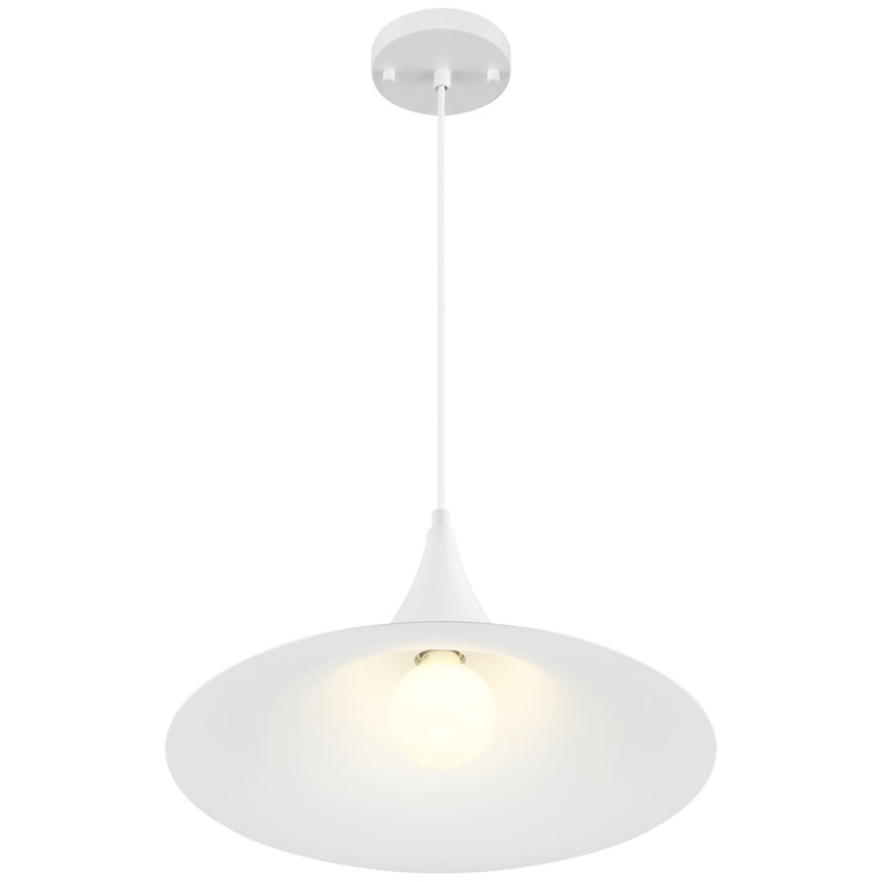 Luminaire suspendu conique 1 lumière Gelila, Blanc mat