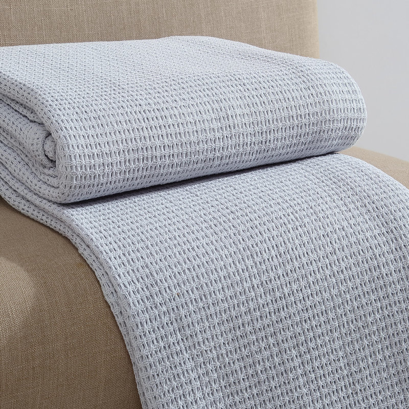 Calvin Klein Honeycomb Cotton Solid Reversible Blanket, King, Light Blue