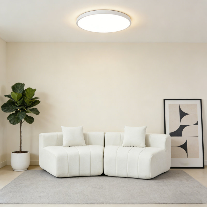 Canapé modulaire incurvé en chenille - mousse moulée par compression, 2 coussins, Beige