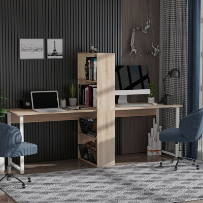 Bureau d'ordinateur 88 po pour 2 personnes avec tablettes de rangement 88 po