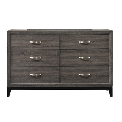 Mobilier de chambre à coucher contemporain en bois à finition grise avec commode 6 tiroirs 1Pc