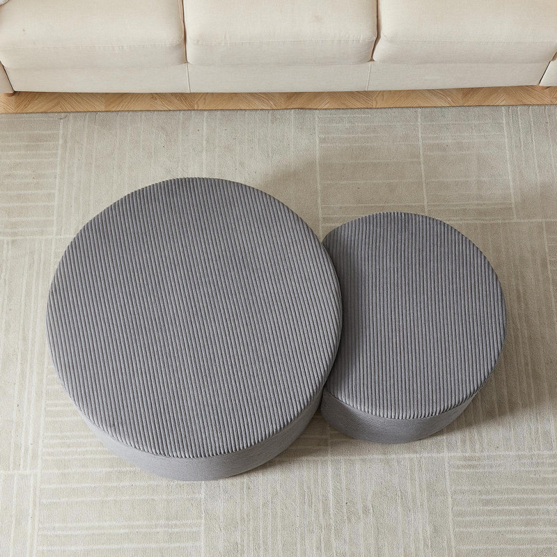 Ensemble de 2 tables basses gigognes, tables basses rondes rembourrées, table centrale, Gris
