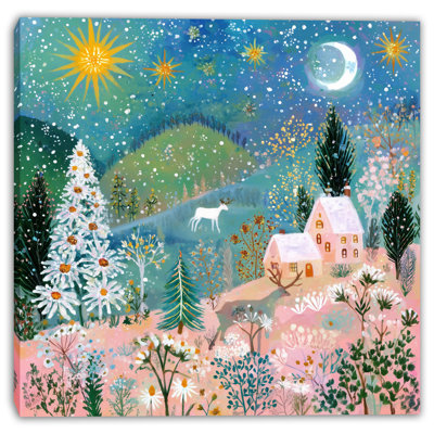 Charmant paysage urbain d'hiver sur toile tendue