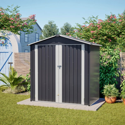 Remise de rangement extérieure en métal 6 X 4 pi avec porte verrouillable, maison de rangement imperméable pour outils de jardin