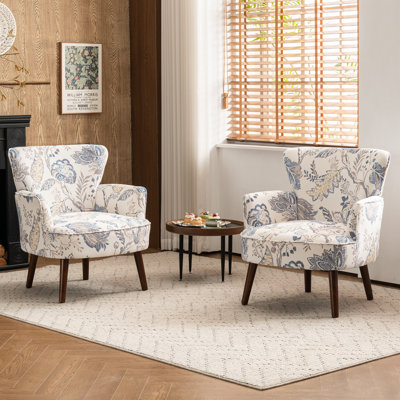 Upholstered Mid Century Modern Accent Armchair with Solid Wood Legs