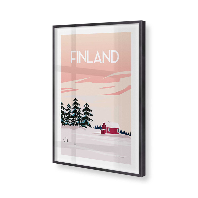 Affiche de voyage finlandaise dans un, Cadre en zinc patiné, H 15,25 po x l 12,25 po