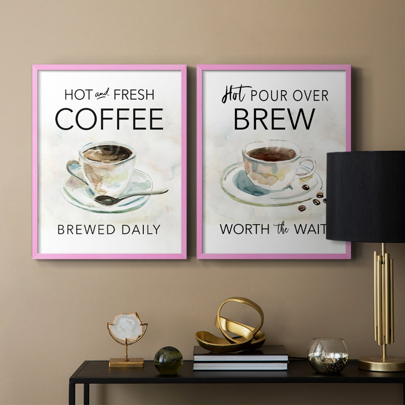 Café chaud et frais - Impression encadrée de qualité supérieure - Prêt à accrocher - Aucun clou requis - Aucun clou requis