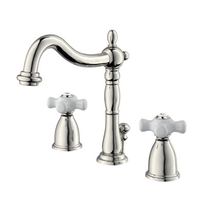 Kingston Brass Heritage Two-Handle 3-Hole Deck Mount Widespread Bathroom Faucet with Pop-Up Drain