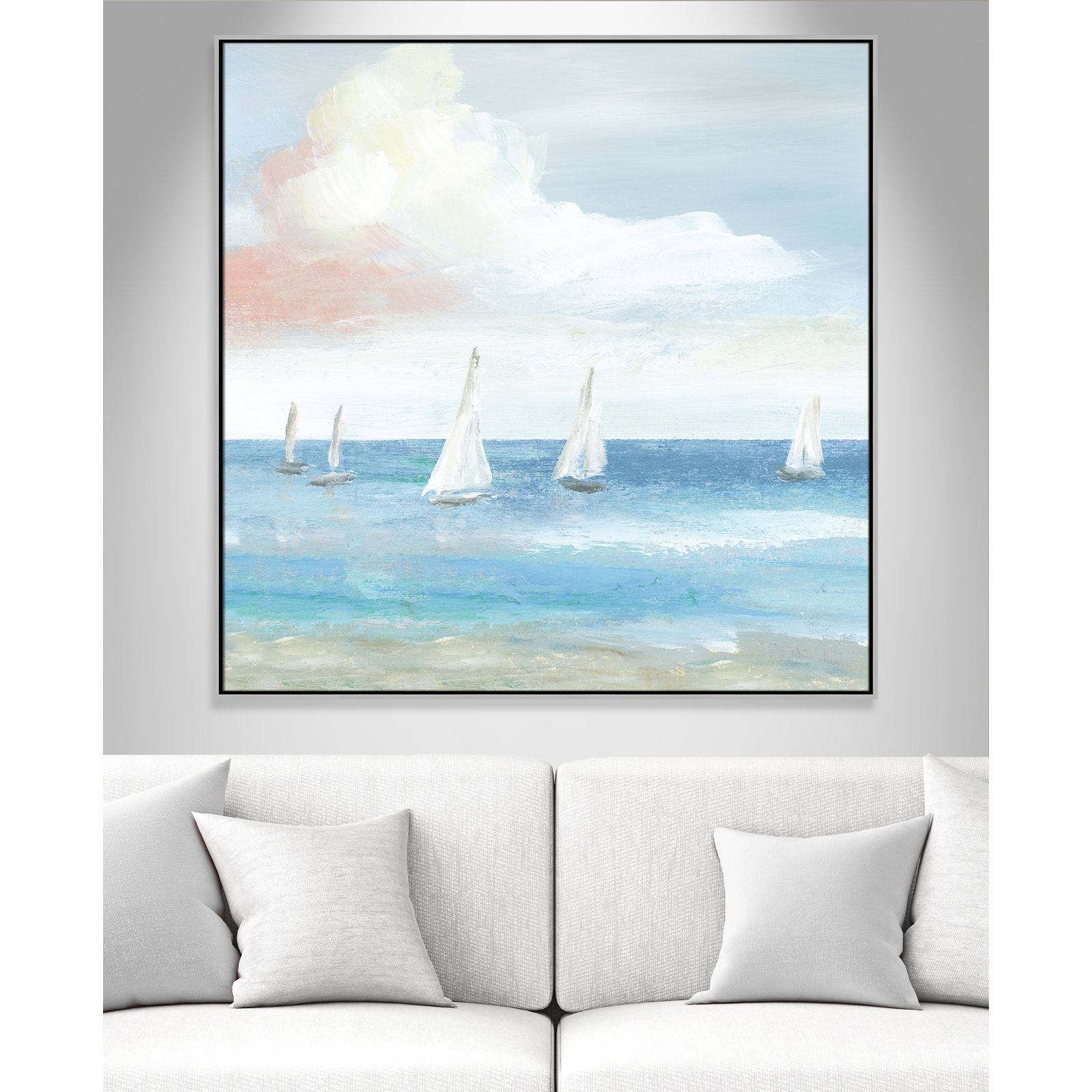 Ibis "Beach Sail Bliss" Print by Nan, 46.5" H x 46.5" W x 2" D, Silver