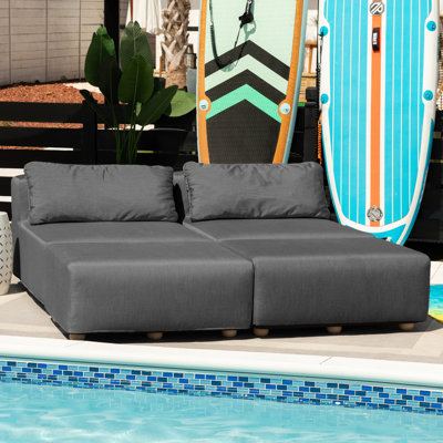 Jaxx Vada Outdoor Sun Lounger Loveseat - Luxurious Modular Double Chaise & Conversation Nook With Ottomans - Sunbrella Charcoal