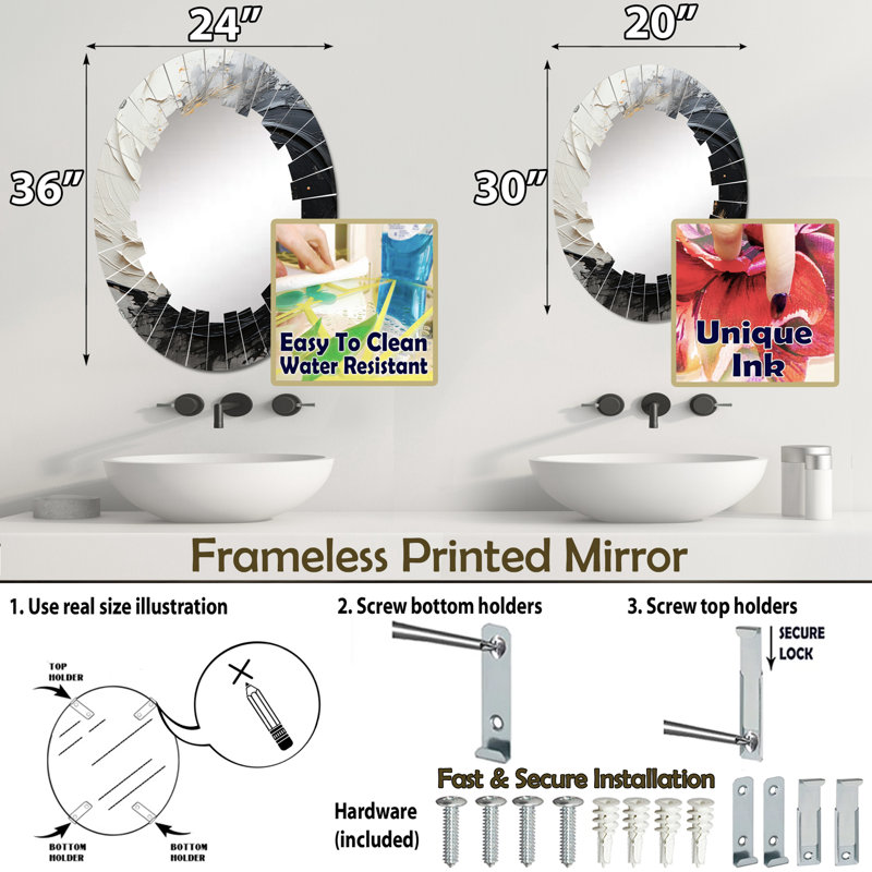 Weida - Miroir mural moderne ovale, 36 po x 24 po