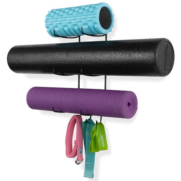 Wall Mount Yoga Mat Foam Roller And Towel Rack Hooks,  Exercise Mat Storage Shelf For Hanging Yoga Strap And Resistance Bands At  Your Fitness Class Or Home Gym, Adjustable Size,Up