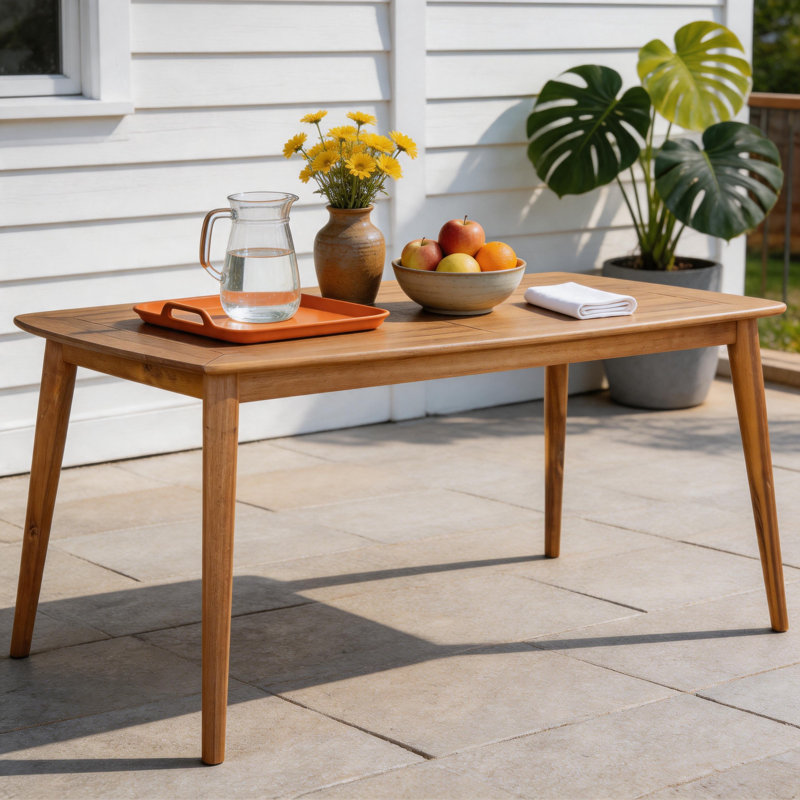 71" Teak Finish Outdoor Dining Table, Rectangular Patio Table