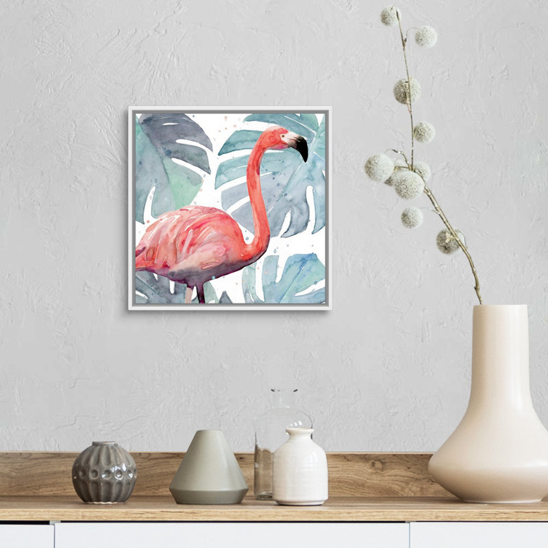 «Flamingo Splash I», art mural sur toile, H 14 po x l 14 po, Toile avec cadre blanc