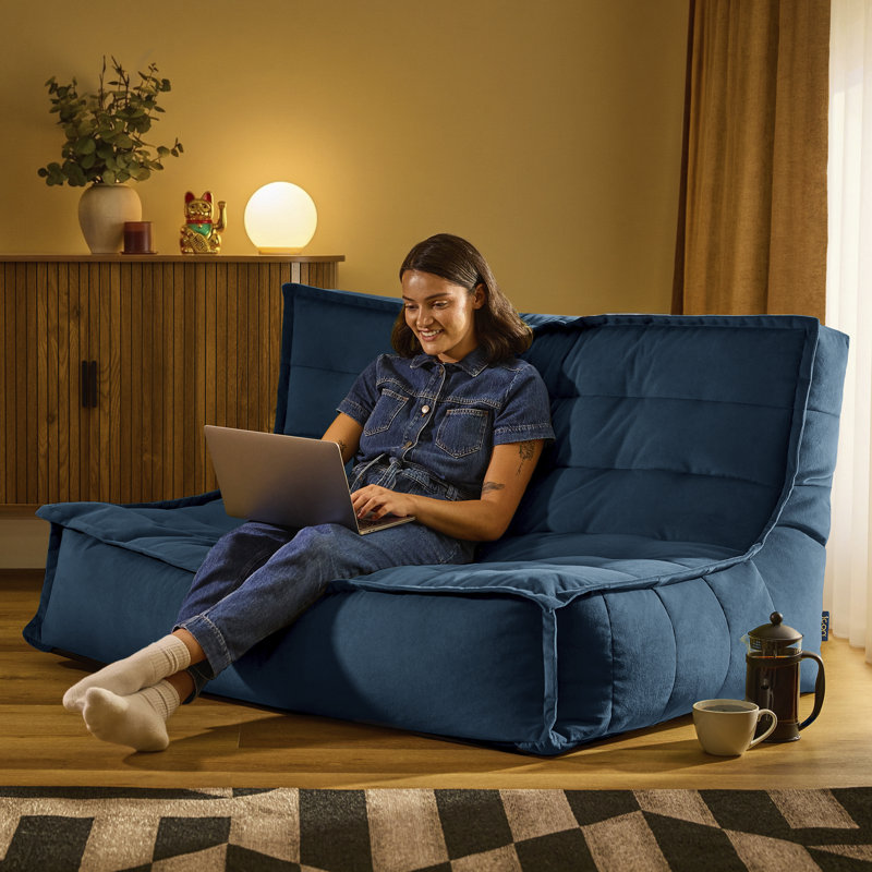 icon Kota  Velvet Sofa Bean Bag, Ink Blue, Navy