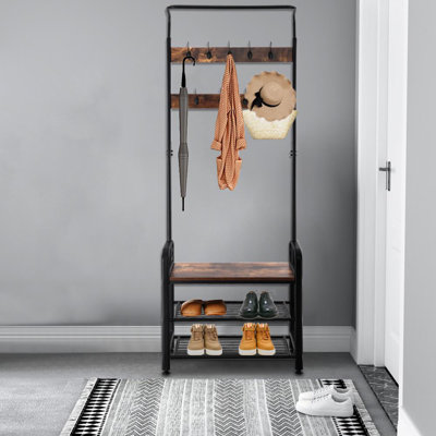 Portemanteau en fer avec banc et rangement pour chaussures