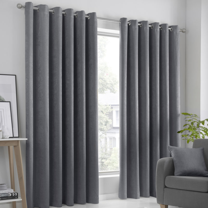 Room Darkening Curtain Pair, Charcoal Grey, Width 229 x Drop 229 cm