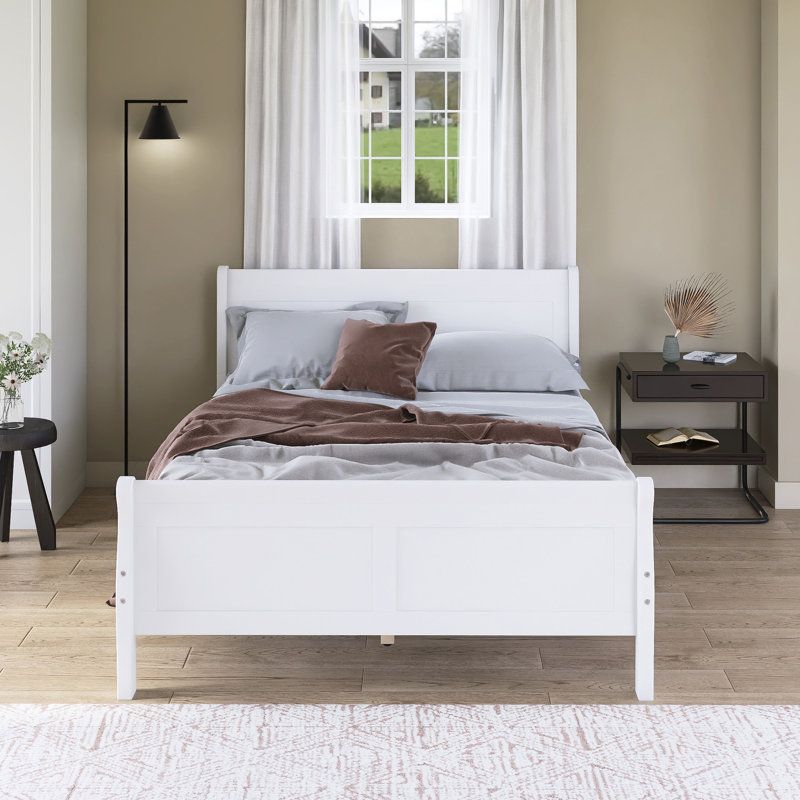 Lit plateforme en bois avec tête de lit, Lit double , Blanc