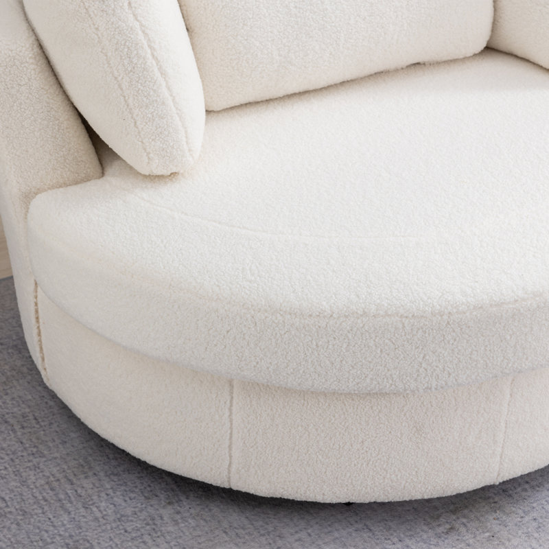 40" W Dahlonega Slipcovered Swivel Barrel Chair, Ivory Boucle Fabric, 33.6'' H x 40'' W x 35'' D