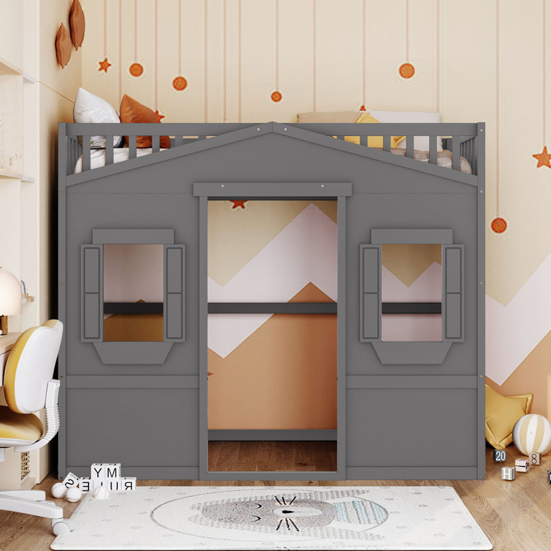 Lit mezzanine simple avec structure en bois massif gris pour chambre à coucher de luxe de taille grise, Gris, Lit simple