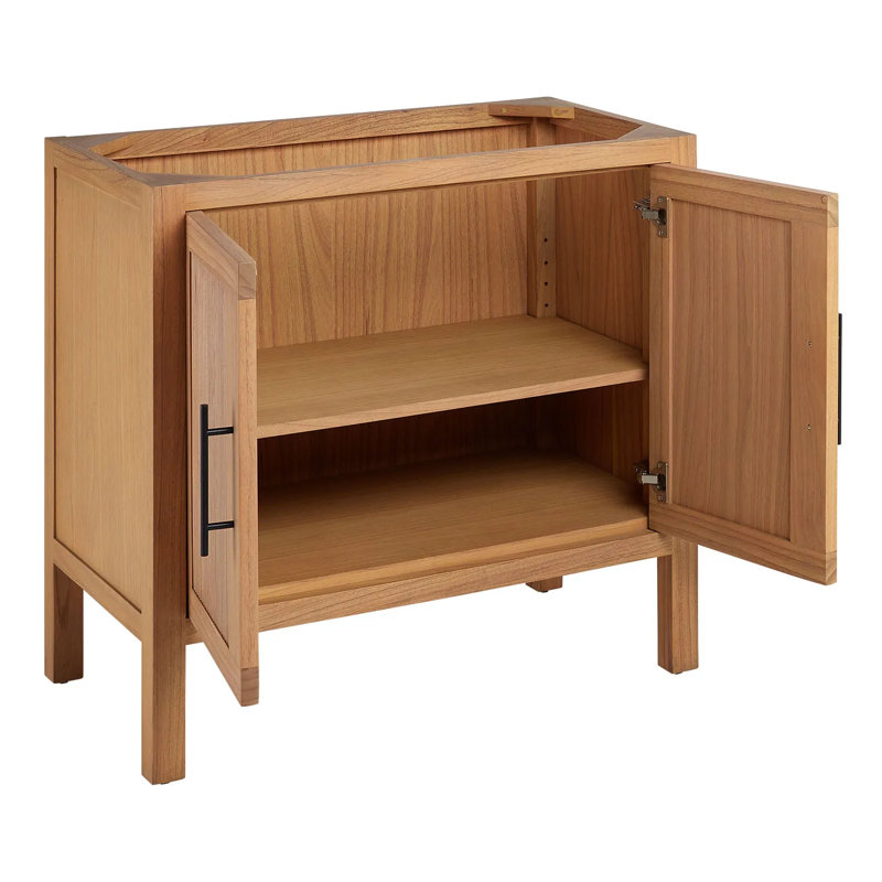Ayanna Natural Wood 36" Single Bathroom Vanity with White Marble Top