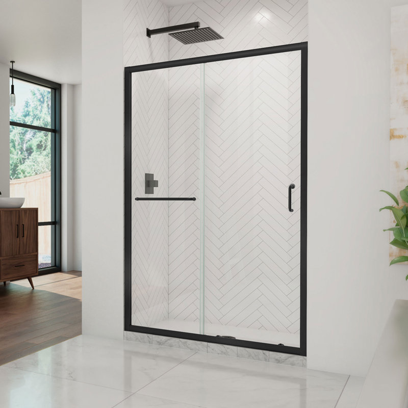 Infinity-Z 44-48" W x 72" H Single Sliding Semi-Frameless Shower Door, Clear, Matte Black, 48"