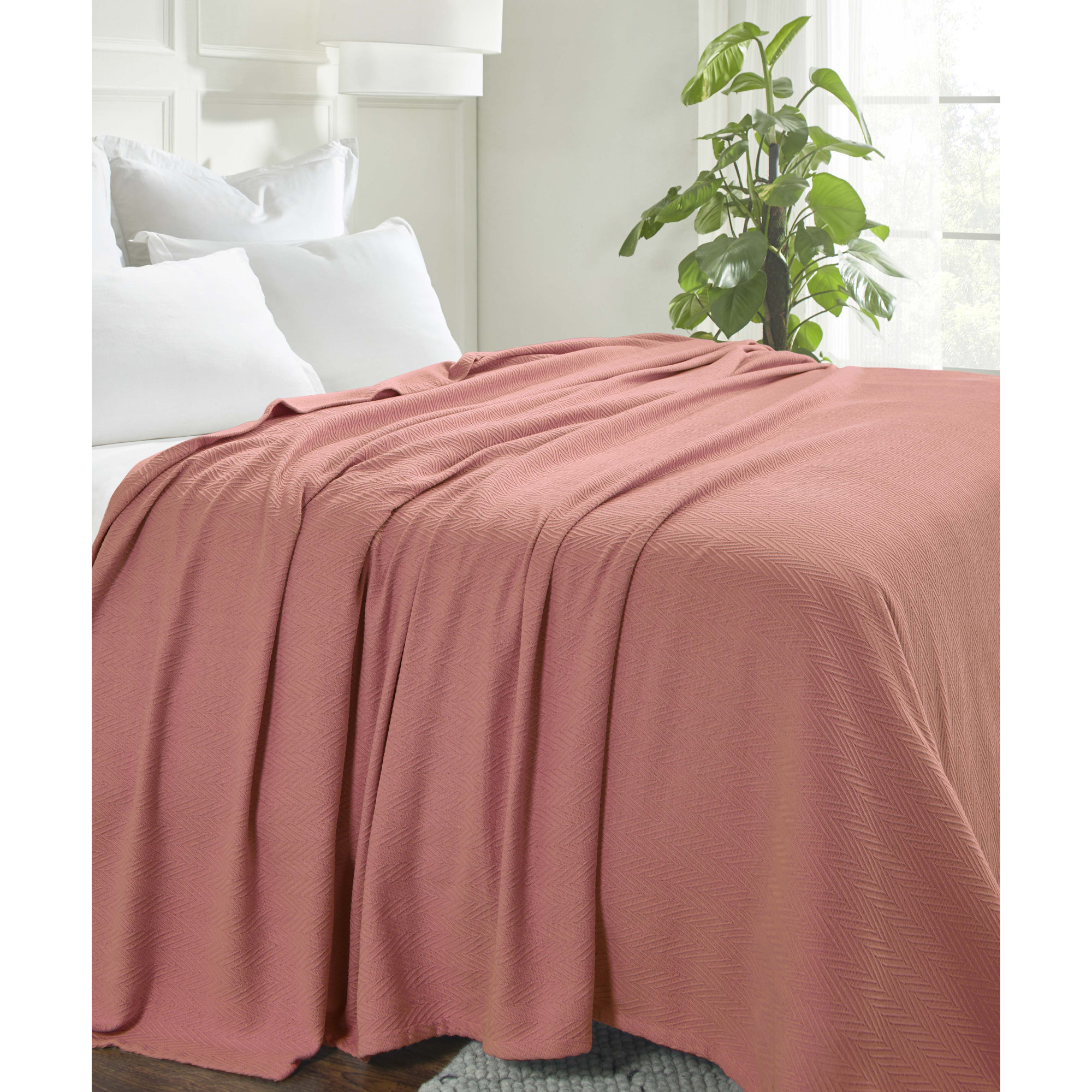Jareth Woven Metro Zig-Zag All-Season Cotton Blanket, Pink, Full/Queen