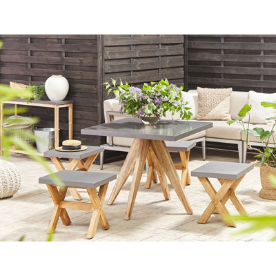 Valladares 4 - Person Acacia Wood Patio Dining Set with Square Table , Cushions Included