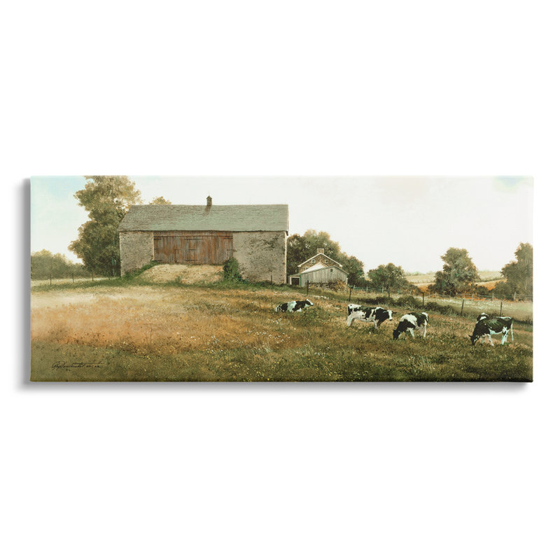 Vaches traditionnelles qui paissent par Ray Hendershot, H 17 po x l 40 po x P 1,5 po