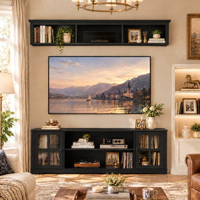 68.1" W 2-Piece TV Stand for TVs up to 65" with Wall-Mounted Bridge and Adjustable Shelves