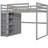 Full Loft Bed With Built-In Wardrobe, Led , Gray Wooden Shelves Wood Storage Shelves, Reading