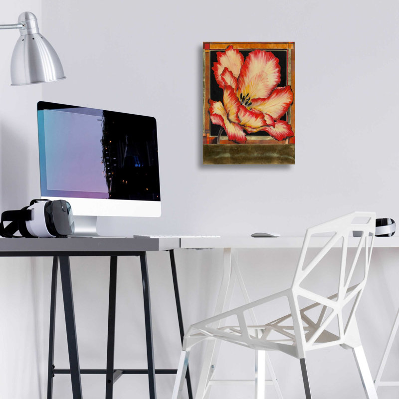 «Embellished Parrot Tulip II» par Tim O'Toole, art mural en verre acrylique, H 16 po x l 12 po x P 0,13 po