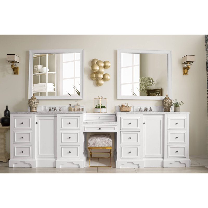 Kewstoke 118''  W Double Vanity, Bright White, Carrara White