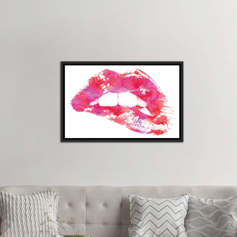 « lippss » par andreas lie-impression, Toile avec cadre noir, H 18 po x l 26 po x P 1,5 po