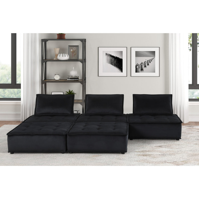 Canapé et causeuse en velours noir l 120 po Aveline