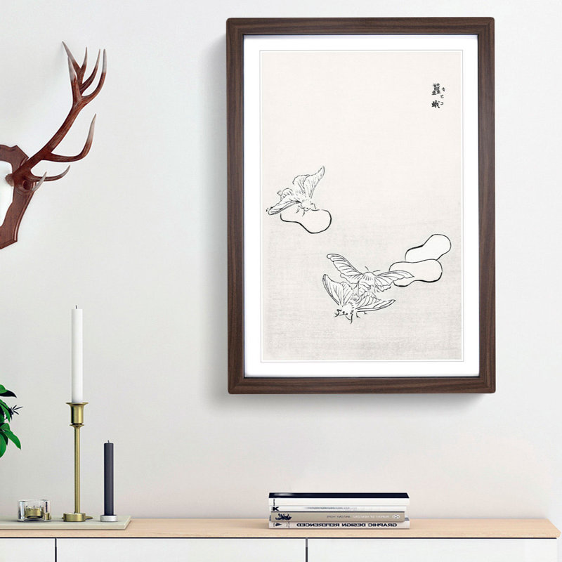 Moths by Morimoto Toko - Picture Frame Painting Print, 48cm H x 36cm W x 2cm D, Walnut Framed