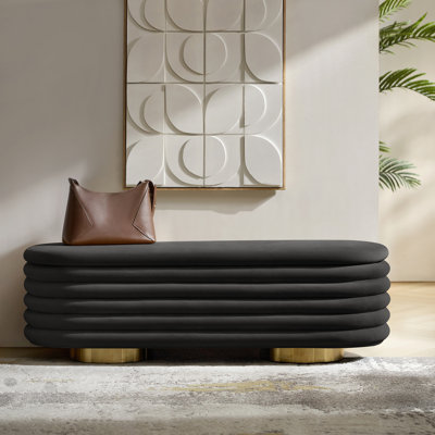 Nettie 54" Modern Velvet Boucle Upholstered Tufted Storage Bench with Gold-finished Metal Legs by Mercer41