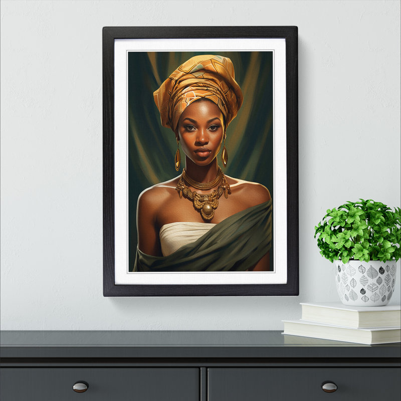 African Woman Classicism - Framed Print, 34cm H x 25cm W x 2cm D, Black Framed