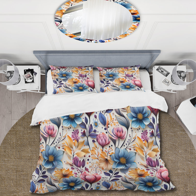 Ensemble de housse de couette Watercolor Pastel Dreams Garden I, Housse de couette pour grand lit et 2 taies décor