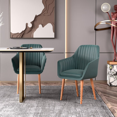 Ensemble de 2 chaises de salle à manger rembourrées en tissu avec coussin rembourré vert Corrigan Studio®