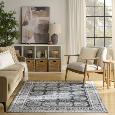 Lafever 5'3" x 7' Grey Navy Vintage Indoor Rug