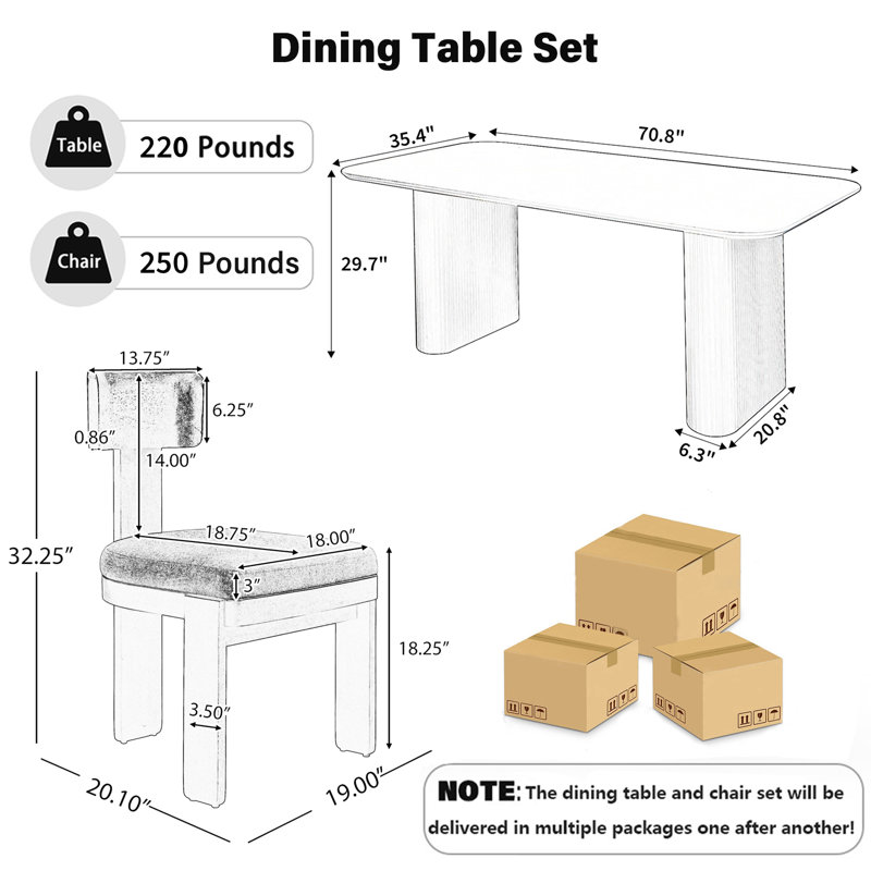 Ensemble de salle à manger rectangulaire à double piédestal avec chaise rembourrée, Marron foncé, 5