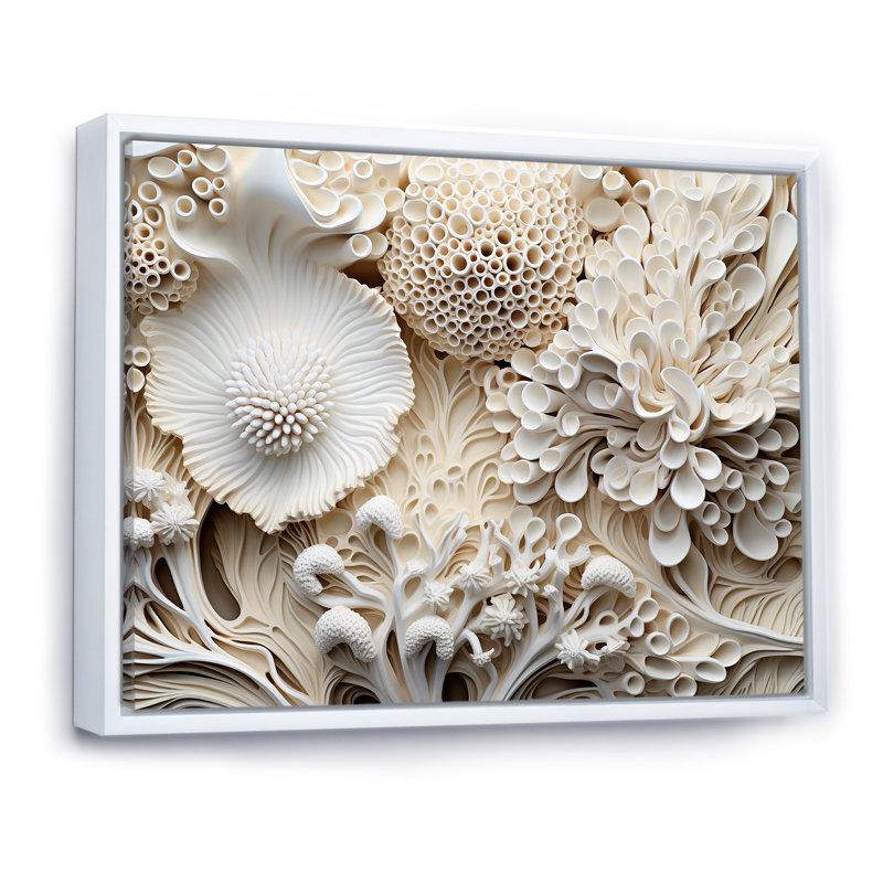 Collage abstrait de fleurs de corail II sur toile, H 24 po x l 32 po x P 1 po, Cadre flottant blanc