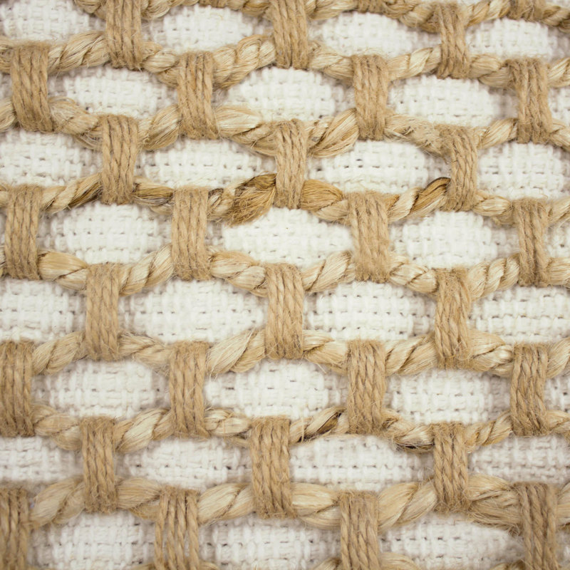 Boho Living Jada Decorative Pillow Collection Jute/Cotton Indoor Square Throw Pillow with & Insert, White, 20" x 20"