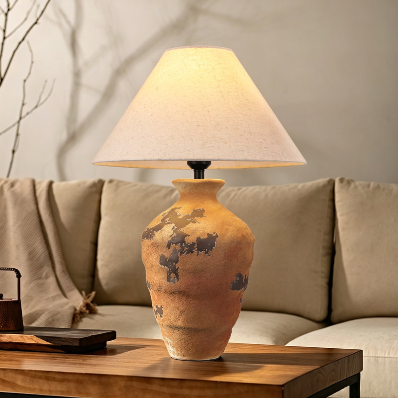 Lampe de table en céramique brun rouille de 58 cm (23 po) avec texture d'argile vieillie, lampe de chevet style vase bouteille vintage pour salon, chambre, entrée (ampoule non incluse)