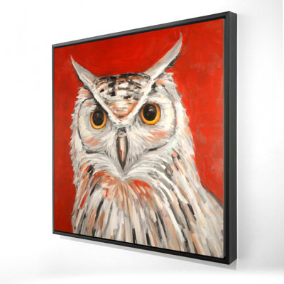 Colorful Eagle Owl - Red Wildlife Framed Canvas Home Decor