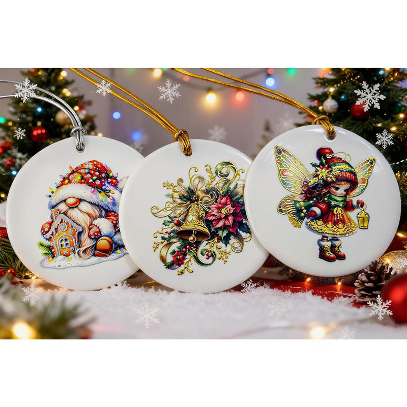 Ensemble de 3 décorations de Noël classiques en céramique - Ensemble de décorations de Noël traditionnelles