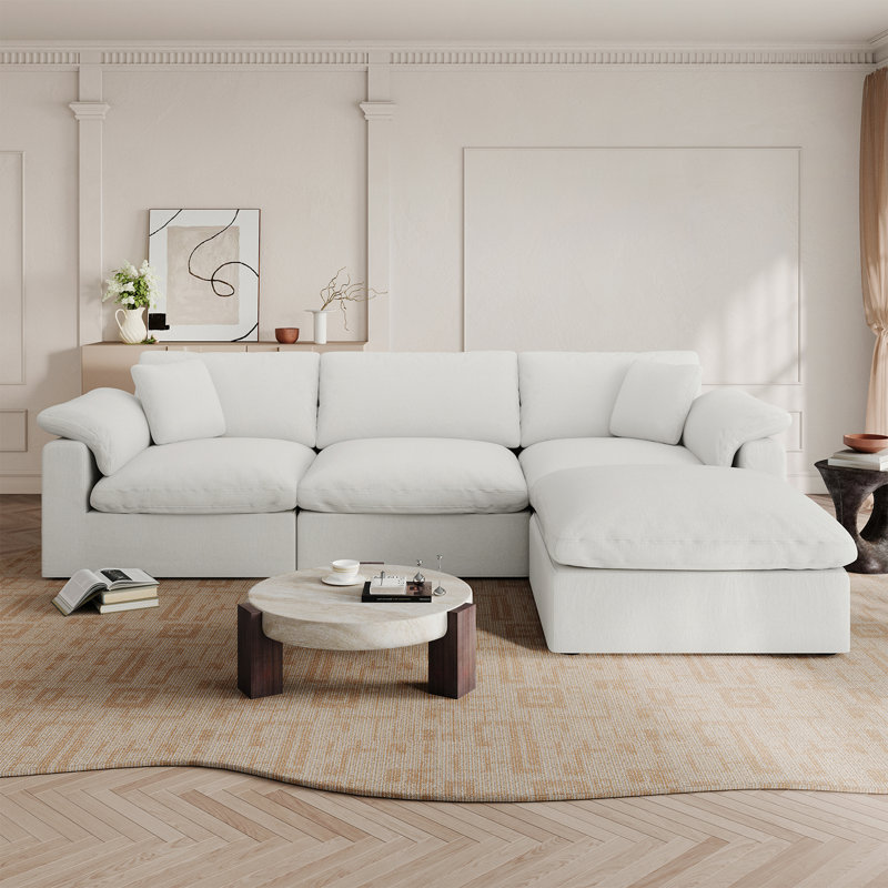 Canapé modulaire rembourré en U avec repose-pieds pour salon, chambre à coucher, 4, Blanc