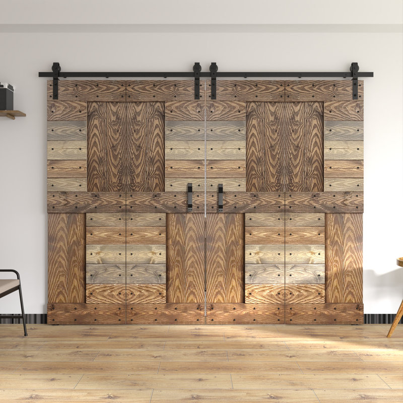Porte de grange pliante à deux plis avec quincaillerie coulissante Coast Sequoia H 84 po, Foncé, multicolore