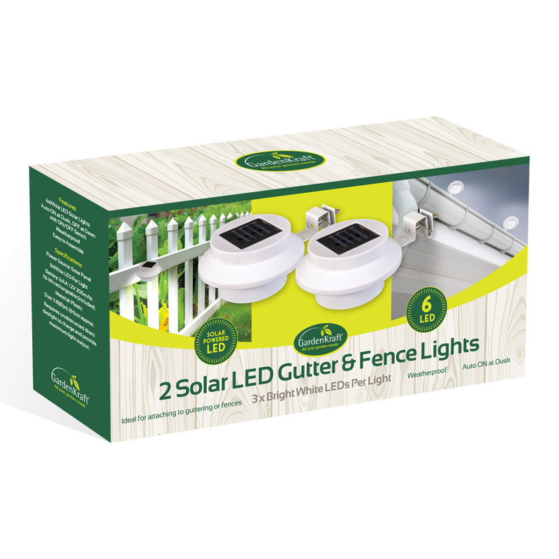 2Pk LED Gutter & Fence Solar Light